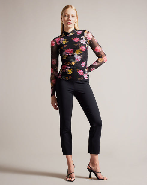 MALYEL-Tops-Versatile and eye-catching, the MALYEL top can be dressed up or down. Pair it with tailored trousers or a skirt for a sophisticated ensemble, or style it with jeans for a casual happy hour. Mesh top Glitched peony print Fitted silhouette Long sleeves High neck with gathered front Lined front Raw hem- Ted Baker Romania